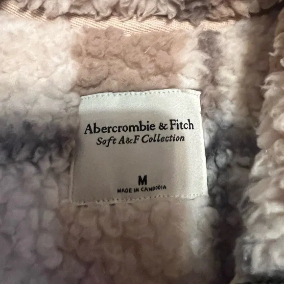 Abercrombie & Fitch Soft A&F AF Collection Quarter Zip Plaid Sherpa Pullover M - Picture 4 of 6